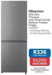 OK Furniture Hisense - 223 litre titanium inox-finish combi bottom-freezer fridge h310bit offer