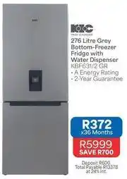 OK Furniture Kic - 276 litre grey bottom-freezer fridge with water dispenser kbf631/2 gr offer