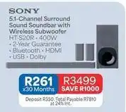 OK Furniture Sony - 5.1-channel surround sound soundbar with wireless subwoofer ht-s20r offer