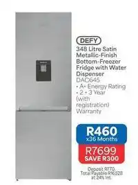 OK Furniture Defy - 348 litre satin metallic-finish bottom-freezer fridge with water dispenser dac645 offer