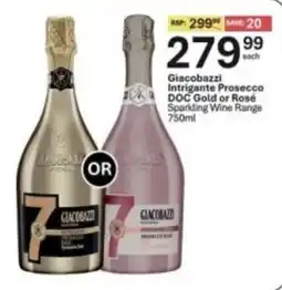 Liquor City Giacobazzi Intrigante Prosecco DOC Gold or Rosé Sparkling Wine Range offer