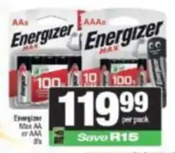 KwikSpar Energizer Max AA or AAA 8's offer