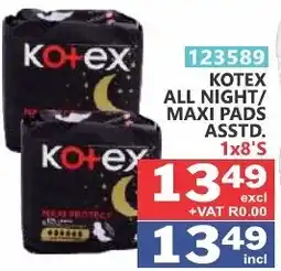 Arrow Cash And Carry Kotex All Night/Maxi Pads Assorted offer