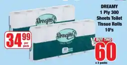 Boxer DREAMY 1 Ply 300 Sheets Toilet Tissue Rolls 10's offer