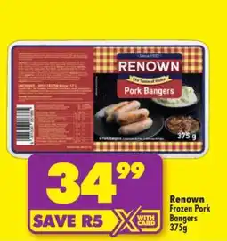 Shoprite Renown Frozen Pork Bangers 375g offer
