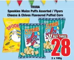 Boxer TRUDA Spookies Maize Puffs Assorted / Flyers Cheese & Chives Flavoured Puffed Corn offer