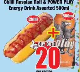 Boxer Chilli Russian Roll & POWER PLAY Energy Drink Assorted 500ml offer