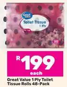 Game Great Value 1 Ply Toilet Tissue Rolls (48-Pack)-Each offer