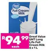 Game Great Value UHT Long Life Full Cream Milk-6 x 1Ltr offer