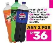 Game Pepsi Light Or Pepsi Original Or Pepsi Max Or Mirinda Orange Or Mountain Dew 2ltr-For Any 2 offer