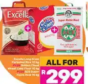 Game Excella Long Grain Rice 10kg + Golden Cloud Wheat Cake Flour 10kg +ACE Super Maize Meal 10kg-For All offer