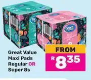 Game Great Value Maxi Pads Regular Or Super-8s Pack offer