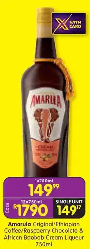 Shoprite Amarula Original/Ethiopian Coffee/Raspberry Chocolate & African Baobab Cream Liqueur offer
