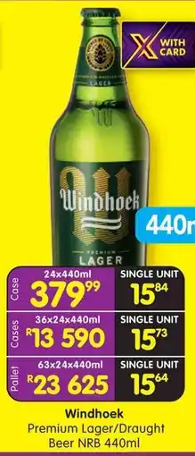 Shoprite Windhoek Premium Lager/Draught Beer offer
