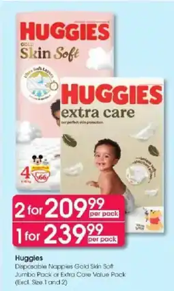 Clicks Huggies Disposable Nappies Gold Skin Soft Jumbo Pack or Extra Care Value Pack offer