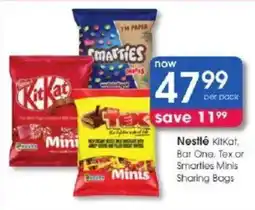 Clicks Nestlé KitKat, Bar One, Tex or Smarties Minis Sharing Bags offer