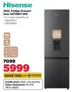 HiFi Corp Hisense 263L Fridge Freezer Inox H370BIT-WD offer