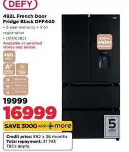 HiFi Corp DEFY 492L French Door Fridge Black DFF440 offer