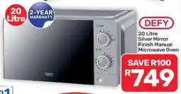 Pick n Pay DEFY 20 Litre Silver Mirror Finish Manual Microwave Oven offer
