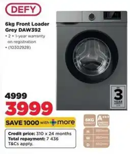 HiFi Corp DEFY 6kg Front Loader Grey DAW392 offer