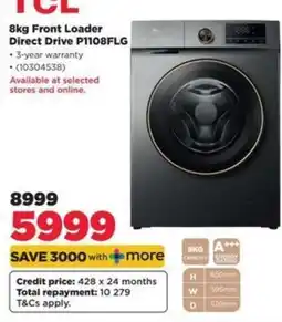 HiFi Corp TCL 8kg Front Loader Direct Drive P1108FLG offer