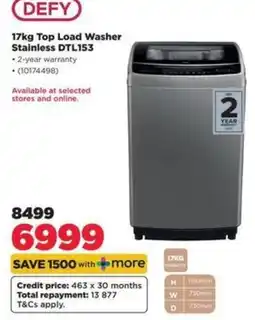 HiFi Corp DEFY 17kg Top Load Washer Stainless DTL153 offer