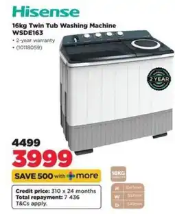 HiFi Corp Hisense 16kg Twin Tub Washing Machine offer