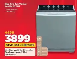 HiFi Corp 15kg Twin Tub Washer Metallic DTT151 offer