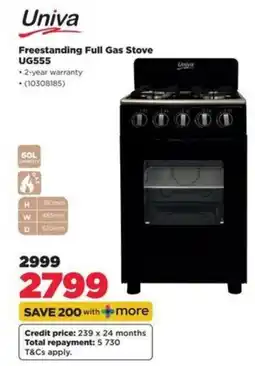 HiFi Corp Univa Freestanding Full Gas Stove UG555 offer