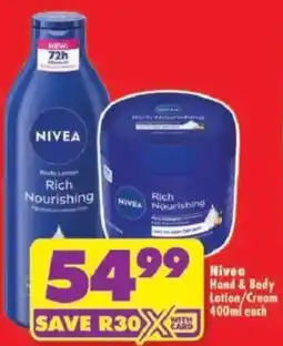 Shoprite Nivea Hand & Body Lotion/Cream offer