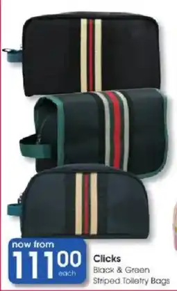 Clicks Clicks Black & Green Striped Toiletry Bags offer