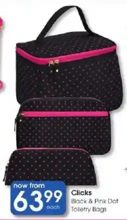 Clicks Clicks Black & Pink Dot Toiletry Bags offer