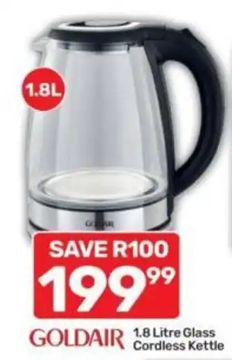 GOLDAIR 1.8 Litre Glass Cordless Kettle