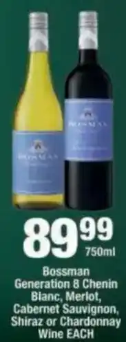 OK Foods Bossman Generation 8 Chenin Blanc, Merlot, Cabernet Sauvignon, Shiraz or Chardonnay Wine offer