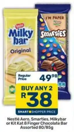 Pick n Pay Nestlé Aero, Smarties, Milkybar or Kit Kat 8 Finger Chocolate Bar Assorted offer