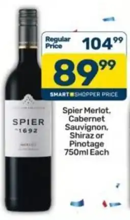 Pick n Pay Spier Merlot, Cabernet Sauvignon, Shiraz or Pinotage offer