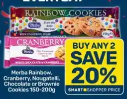 Pick n Pay Merba Rainbow, Cranberry, Nougatelli, Chocolate or Brownie Cookies offer