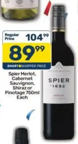 Pick n Pay Liquor Spier Merlot, Cabernet Sauvignon, Shiraz or Pinotage offer