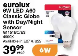 Mica eurolux 6W LED A60 Classic Globe with Day/Night Sensor offer