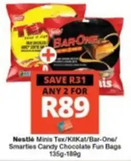 Checkers Nestlé Minis Tex/KillKat/Bar-One/Smarties Candy Chocolate Fun Bags offer