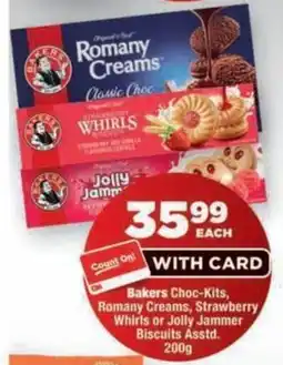 OK Foods Bakers Choc-Kits, Romany Creams, Strawberry Whirls or Jolly Jammer Biscuits offer