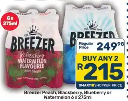 Pick n Pay Breezer Peach, Blackberry, Blueberry or Watermelon 6 x 275ml offer