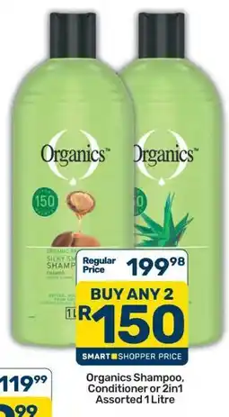 Pick n Pay Organics Shampoo, Conditioner or 2in1 Assorted 1 Litre offer