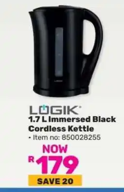 Game LOGIK 1.7 L Immersed Black Cordless Kettle offer