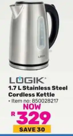 Game LOGIK 1.7 L Stainless Steel Cordless Kettle offer