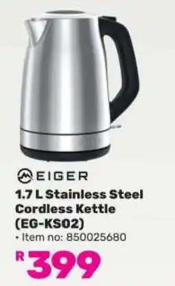 Game Eiger 1.7 L Stainless Steel Cordless Kettle (EG-KS02) offer