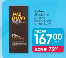 Clicks Piz Buin Allergy Sun Sensitive Face Cream SPF50+ 50 ml offer
