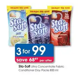 Clicks Sta-Soft Ultra Concentrate Fabric Conditioner Doy Packs 800 ml offer