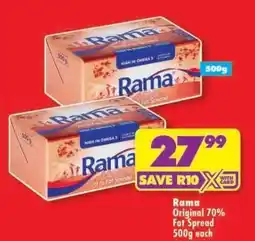 Shoprite RAMA ORIGINAL 70% FAT SPREAD 500g each offer