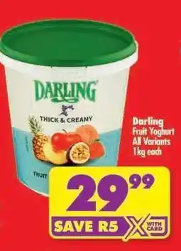 Shoprite Darling Fruit Yoghurt All Variants 1kg each offer
